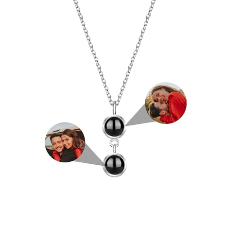 Personalisierte Foto Halskette, benutzerdefinierte Kette mit 1-3 Projektion Anhänger, 925 Sterling Silber Gedenkbild innerhalb Projektion Schmuck Geschenk für Muttertag Geburtstag Jahrestag von Pekdi