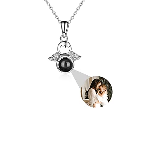 Personalisierte Foto Halskette Projektion Halskette mit Bild im Stein, 925 Sterling Silber Engel Halskette Anhänger Ich liebe dich Halskette 100 Sprachen Abstand Schmuck Geschenk Mama Frau Freundin von Pekdi