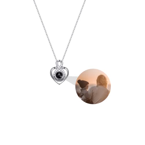 Personalisierte Foto Halskette Projektion Kette mit Bild im Stein, 925 Sterling Silber Infinity Herz Anhänger für Frauen Ich liebe dich Halskette 100 Sprachen Abstand Schmuck für Mama Frau Freundin von Pekdi