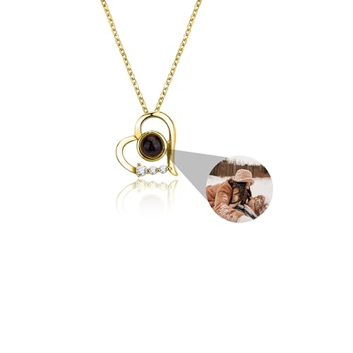 Personalisierte Foto Halskette Projektion Kette mit Bild im Stein, Projektionskette mit Foto 925 Silber Herz Anhänger Ich liebe dich Schmuck Geschenke für Freundin Mutter Ehefrau von Pekdi