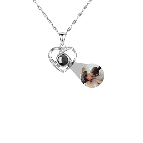 Personalisierte Foto Halskette Projektion Kette mit Bild im Stein, Projektionskette mit Foto 925 Silber Herz Anhänger Ich liebe dich Schmuck Geschenke für Freundin Mutter Ehefrau von Pekdi