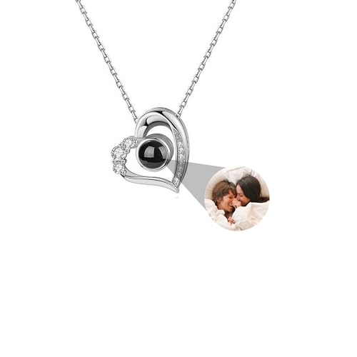 Personalisierte Foto Halskette Projektion Kette mit Bild im Stein, Projektionskette mit Foto 925 Silber Herz Anhänger Ich liebe dich Schmuck Geschenke für Freundin Mutter Ehefrau von Pekdi