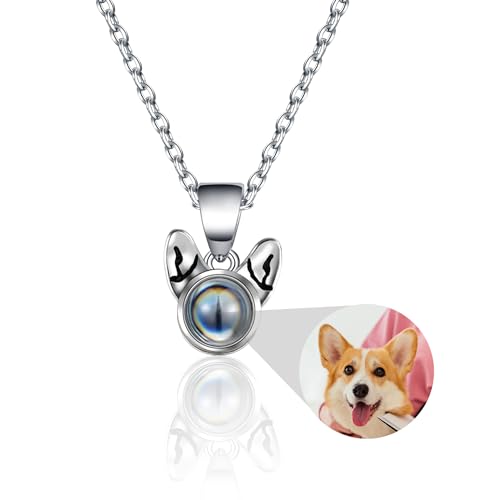 Personalisierte Foto Halskette Projektion Kette mit Bild im Stein Hundeohren Anhänger Hund Charms Ich liebe dich Halskette 100 Sprachen Memorial Haustier Schmuck Geschenk für Hund Mom Hundeliebhaber von Pekdi