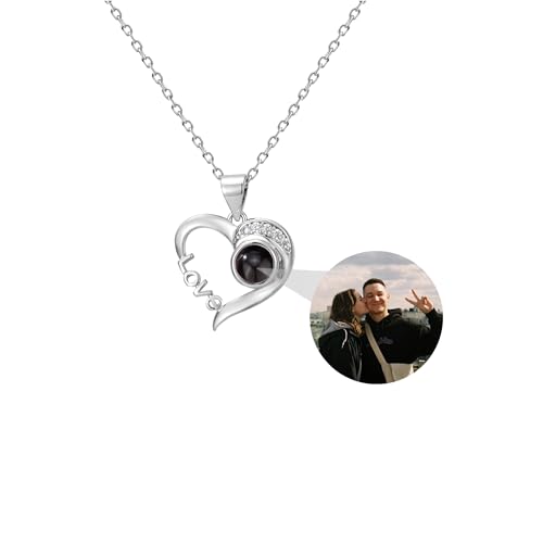 Personalisierte Foto Halskette mit Bild Projektion Kette mit Foto benutzerdefinierte Herz Foto Halskette 925 Sterling Silber Liebe Herz Anhänger Memorial Schmuck Geschenke für Freundin Frau Mutter von Pekdi