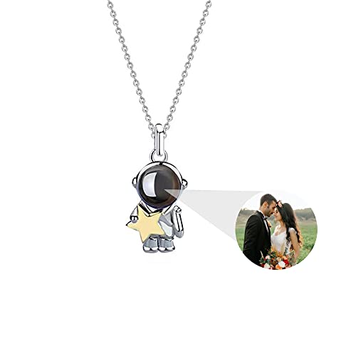 Personalisierte Foto Kette Projektionskette mit Foto Astronaut Paar Halskette für Sie und Ihn Mond Stern Anhänger 925 Sterling Silber Ich liebe dich Halskette 100 Sprachen Erinnerung Schmuck Geschenk von Pekdi