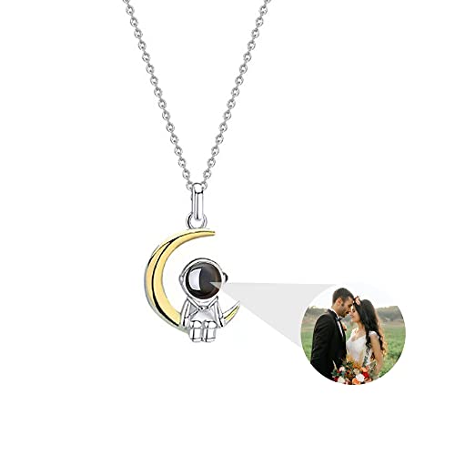 Personalisierte Foto Kette Projektionskette mit Foto Astronaut Paar Halskette für Sie und Ihn Mond Stern Anhänger 925 Sterling Silber Ich liebe dich Halskette 100 Sprachen Erinnerung Schmuck Geschenk von Pekdi