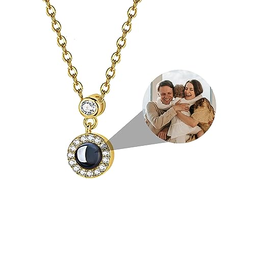 Personalisierte Foto Projektion Halskette 925 Sterling Silber Benutzerdefinierte Projektion Anhänger Kette mit Bild im Stein Inneren Anpassbare Erinnerungsschmuck Geschenke für Frauen Mädchen von Pekdi