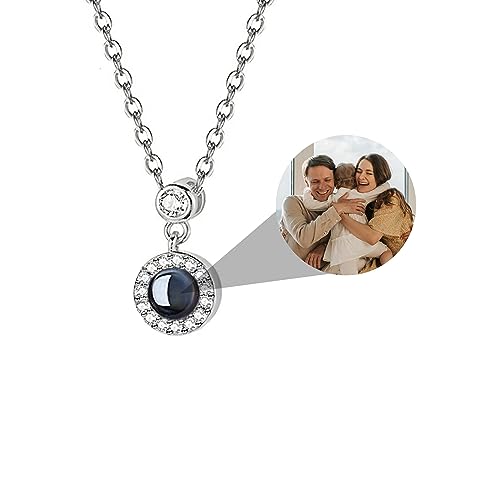 Personalisierte Foto Projektion Halskette 925 Sterling Silber Benutzerdefinierte Projektion Anhänger Kette mit Bild im Stein Inneren Anpassbare Erinnerungsschmuck Geschenke für Frauen Mädchen von Pekdi