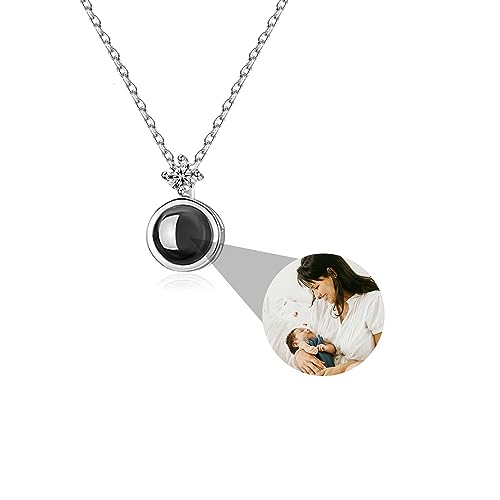 Personalisierte Foto Projektion Halskette 925 Sterling Silber Benutzerdefinierte Projektion Anhänger Kette mit Bild im Stein Inneren Anpassbare Erinnerungsschmuck Geschenke für Frauen Mädchen von Pekdi