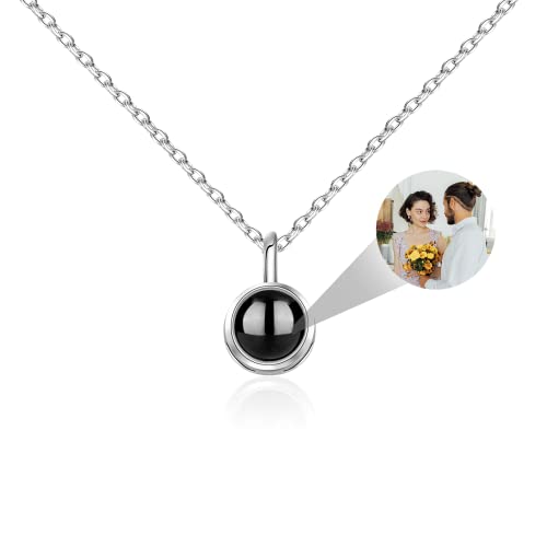 Personalisierte Foto Projektion Halskette 925 Sterling Silber Benutzerdefinierte Projektion Anhänger Kette mit Bild im Stein Inneren Anpassbare Erinnerungsschmuck Geschenke für Frauen Mädchen von Pekdi