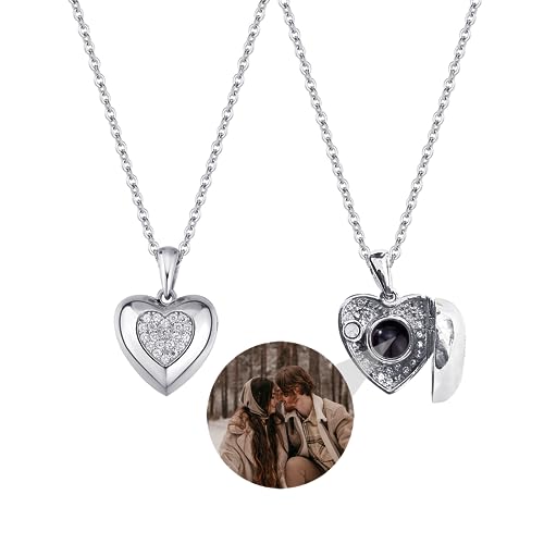 Personalisierte Herz Foto Halskette Projektion Kette mit Bild, Herz Medaillon Halskette, die Bilder hält Ich liebe dich Halskette 100 Sprachen Liebe Foto Anhänger Memorial Schmuck Geschenke von Pekdi