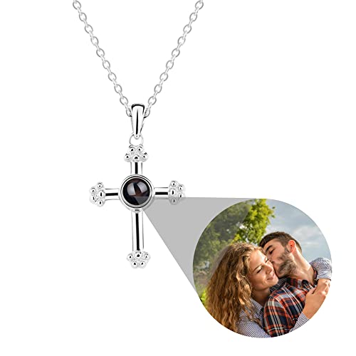 Pekdi Personalisierte Kreuz Halskette Individuelle Foto Projektion Kette mit Bild, 925 Sterling Silber Kreuz Anhänger Ich liebe dich 100 Sprachen Bild Schmuck Geschenke für Frauen von Pekdi