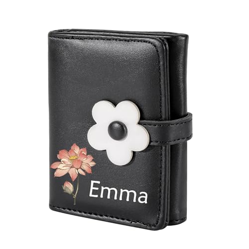 Personalisierte Leder Brieftasche Name Brieftasche Geburt Blume Brieftasche mit Karteninhaber Trifold Brieftasche Cash Pocket Geldbörse Kleine niedliche Brieftasche Frauen Mädchen Floral Brieftasche von Pekdi