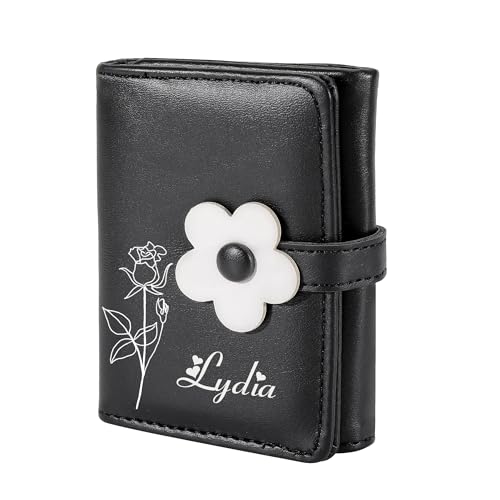 Personalisierte Leder Brieftasche Namen Geburt Blume Brieftasche mit Karteninhaber Trifold Brieftasche Cash Pocket Geldbörse kleine niedliche Brieftasche Frauen Mädchen Floral Brieftasche Weihnachten von Pekdi