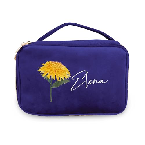 Personalisierte Samt Kosmetiktaschen mit Geburt Blume Name große Kapazität Kulturtasche für Frauen, Reise Veranstalter Kosmetiktasche Brautjungfer Hochzeit Weihnachten Geburtstag von Pekdi