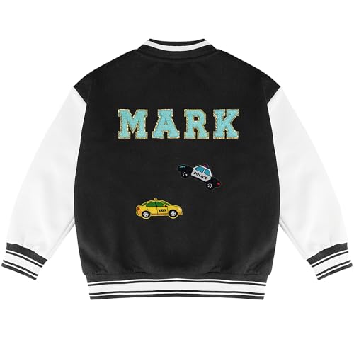 Personalisierte Varsity Jacke für Jungen Mädchen Kleinkinder, Kinder Baseball Jacken mit Chenille Brief Patches Name Varsity Mantel Baseball Oberbekleidung mit Tasche für Back To School Geburtstag von Pekdi