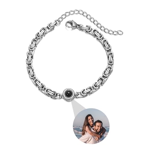 Pekdi Personalisiertes Armband mit Bild, Edelstahl Cuban Link Kette Armband für Männer, Jahrestag Geburtstag Geschenke für Freund Ehemann von Pekdi