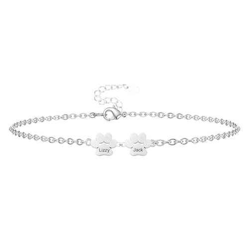 Personalisiertes Armband mit Pfotenabdruck und eingraviertem Namen Hundepfoten Anhänger Armband mit 1-4 Namen Haustier Gedenkschmuck für Tierliebhaber,Mama Armband mit Kindernamen Muttertagsgeschenk von Pekdi