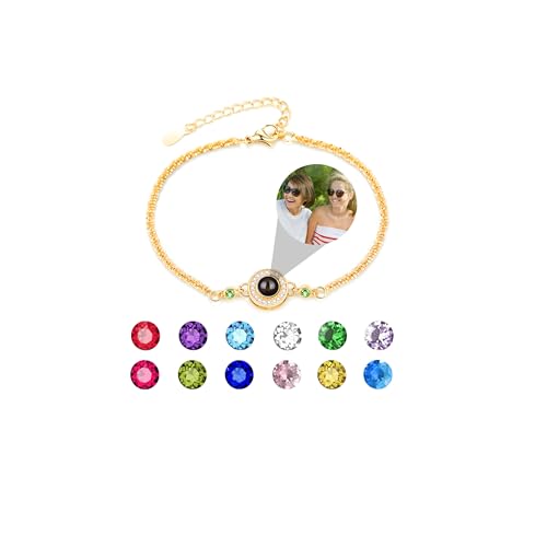 Personalisiertes Foto armband individuelles Geburtssteinarmband mit Projektionsbild 925er Sterlingsilber runder Anhänger mit Foto Kette Erinnerungsschmuck Geschenke zum Jahrestag Geburtstag Muttertag von Pekdi