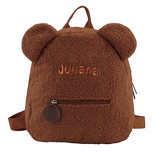 Plüsch Teddybär Rucksack Mit Gesticktem Namen - Flauschiger Niedlicher Bär Gefülltes Tier Mini Tasche für Jungen und Mädchen von Pekdi