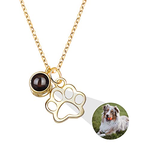 Projektionskette mit Foto Personalisierte Hunde Pfotenabdruck Kette 925 Sterling silber Haustier Foto Halskette Hundeknochen Anhänger Bild Kette im Stein Haustier Erinnerungs Schmuck Geschenke Frauen von Pekdi