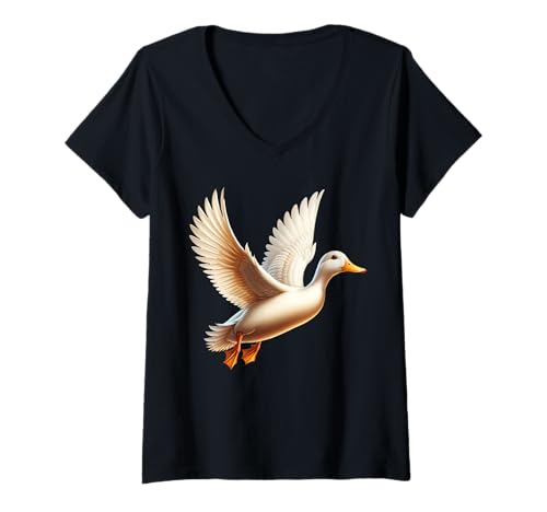 Damen Pekin Duck Pekingente T-Shirt mit V-Ausschnitt von Pekingente Damen Herren