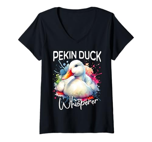 Damen Pekin Duck Whisperer Pekingente T-Shirt mit V-Ausschnitt von Pekingente Designs Für Damen Und Herren