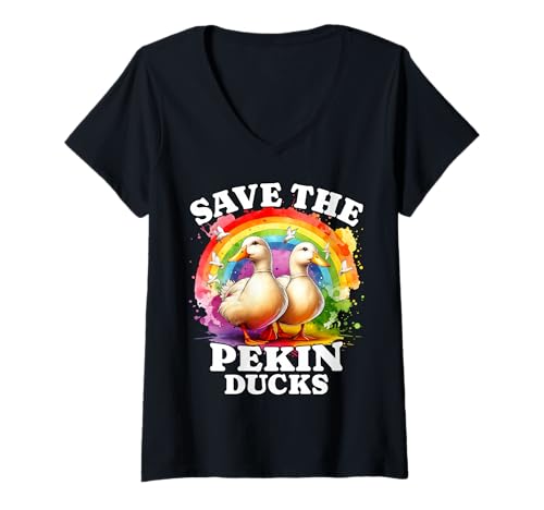 Damen Pekingente Save Pekin Duck T-Shirt mit V-Ausschnitt von Pekingente Designs Für Damen Und Herren