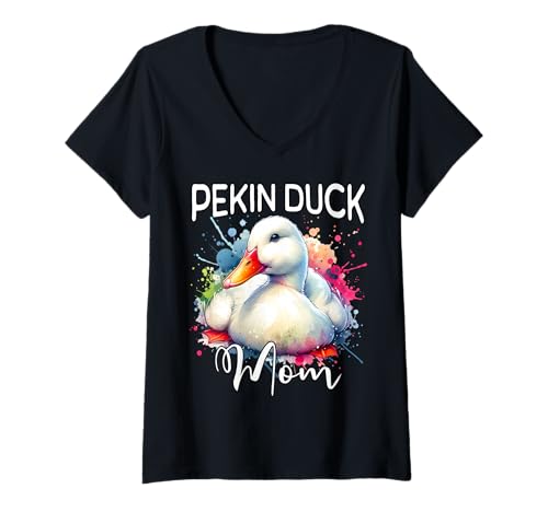 Damen Pekin Duck Mom Pekingente Mama T-Shirt mit V-Ausschnitt von Pekingente Mama Für Damen