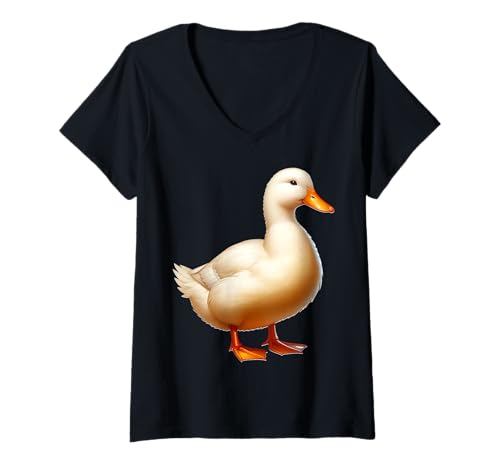Damen Pekin Duck Design Pekingente T-Shirt mit V-Ausschnitt Damen Pekin Duck Design Pekingente T-Shirt mit V-Ausschnitt von Pekingente Motiv Herren Damen