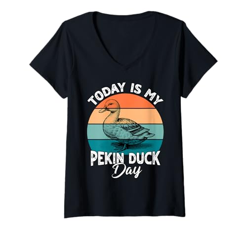 Damen Pekin Duck Pekingente T-Shirt mit V-Ausschnitt von Pekingente Sprüche Herren Damen