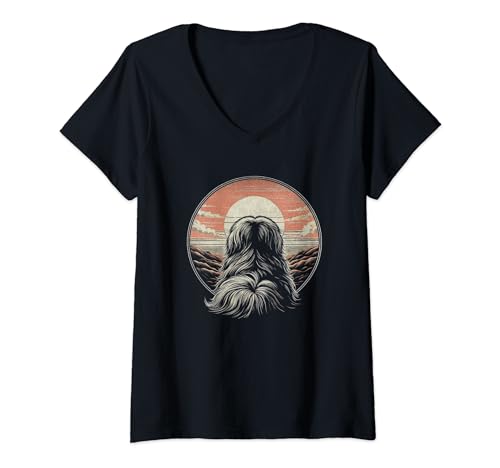 Damen Vintager Pekingese-Hund T-Shirt mit V-Ausschnitt von Pekingese-Liebhaber-Themendesigns