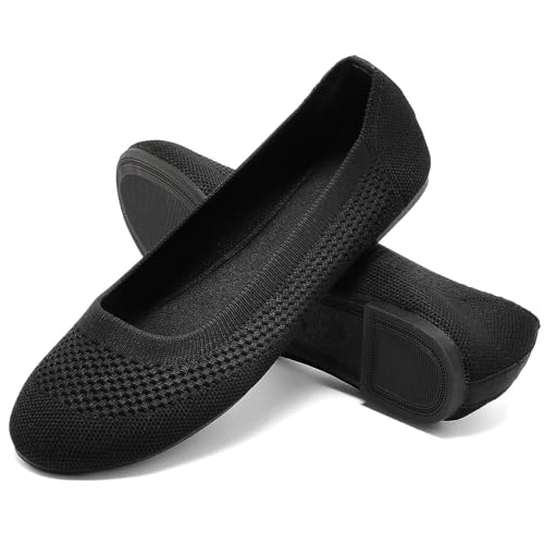 Damen Ballerina Flache Schuhe Komfort Slip On Klassische Rundkappe Pumps Schuhe Knit Faltbare Ballerinas Elegant Bequem Sommerschuhe Walking Flats für Frauen von Pelbiuqik