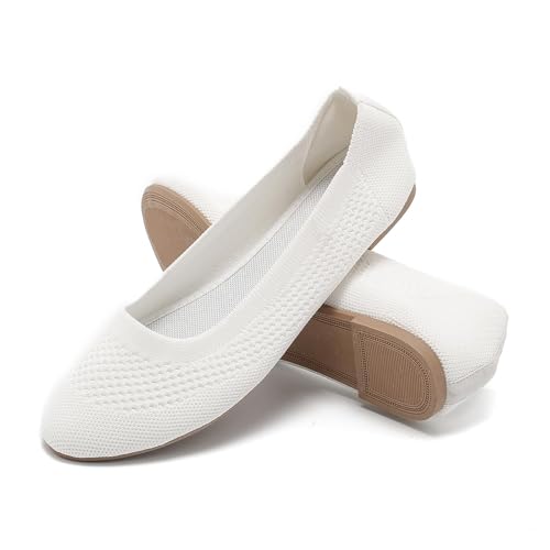 Damen Ballerina Flache Schuhe Komfort Slip On Klassische Rundkappe Pumps Schuhe Knit Faltbare Ballerinas Elegant Bequem Sommerschuhe Walking Flats für Frauen von Pelbiuqik