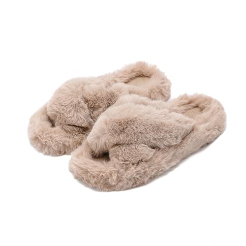 Hausschuhe Damen Plüsch Kreuzband, Pantoffeln Winter Flache Pelzige Offene Zehenpartie, Schlappen Warme Flauschig Kunstfell Hausschuhe Damen Plüsch Kreuzband, Pantoffeln Winter Flache Pelzige Offene Zehenpartie, Schlappen Warme Flauschig Kunstfell von Pelbiuqik