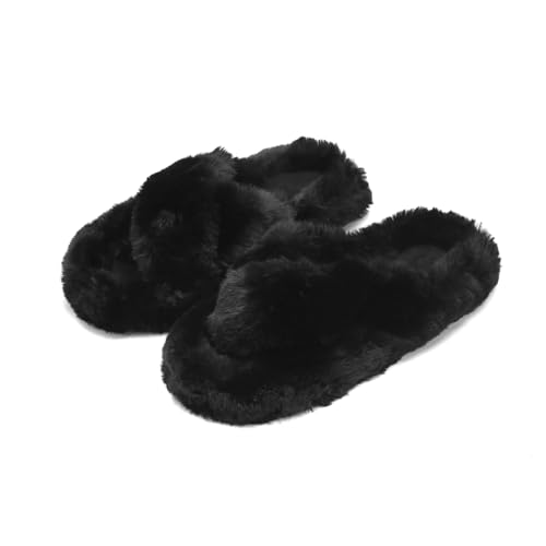 Hausschuhe Damen Plüsch Kreuzband, Pantoffeln Winter Flache Pelzige Offene Zehenpartie, Schlappen Warme Flauschig Kunstfell Hausschuhe Damen Plüsch Kreuzband, Pantoffeln Winter Flache Pelzige Offene Zehenpartie, Schlappen Warme Flauschig Kunstfell von Pelbiuqik