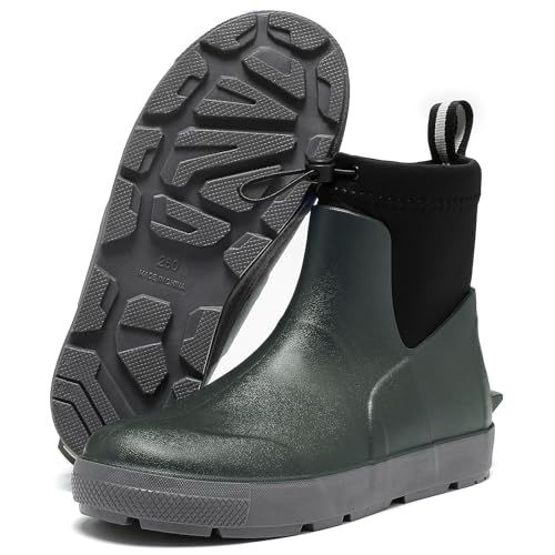 Pelbiuqik Gummistiefel Herren Wasserdicht Halbhoch kurz Reitstiefel Anti-Rutsch Gefüttert Gummischuhe Atmungsaktiv Stiefeletten Grundlegend Mode Regenschuhe mit verschnürbarer Nylonstulpe von Pelbiuqik