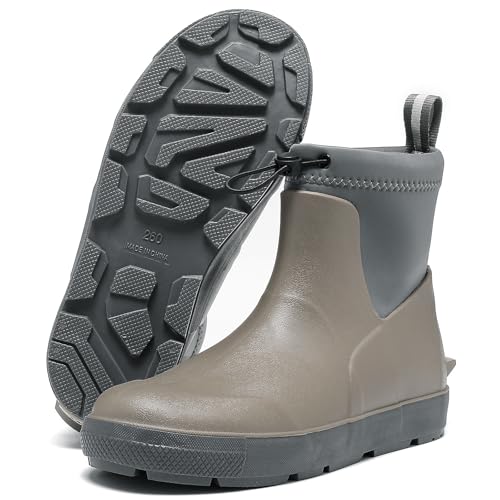 Pelbiuqik Gummistiefel Herren Wasserdicht Halbhoch kurz Reitstiefel Anti-Rutsch Gefüttert Gummischuhe Atmungsaktiv Stiefeletten Grundlegend Mode Regenschuhe mit verschnürbarer Nylonstulpe von Pelbiuqik