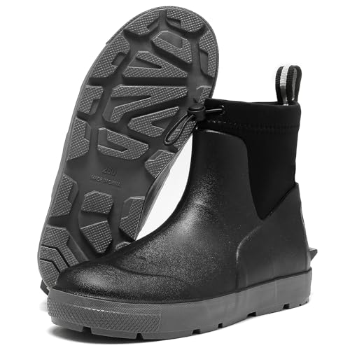Pelbiuqik Gummistiefel Herren Wasserdicht Halbhoch kurz Reitstiefel Anti-Rutsch Gefüttert Gummischuhe Atmungsaktiv Stiefeletten Grundlegend Mode Regenschuhe mit verschnürbarer Nylonstulpe von Pelbiuqik