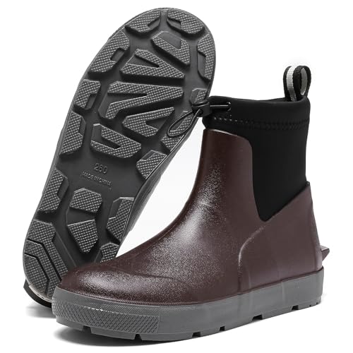 Pelbiuqik Gummistiefel Herren Wasserdicht Halbhoch kurz Reitstiefel Anti-Rutsch Gefüttert Gummischuhe Atmungsaktiv Stiefeletten Grundlegend Mode Regenschuhe mit verschnürbarer Nylonstulpe von Pelbiuqik