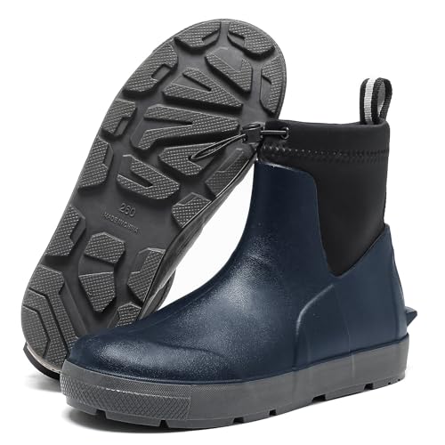 Pelbiuqik Gummistiefel Herren Wasserdicht Halbhoch kurz Reitstiefel Anti-Rutsch Gefüttert Gummischuhe Atmungsaktiv Stiefeletten Grundlegend Mode Regenschuhe mit verschnürbarer Nylonstulpe von Pelbiuqik