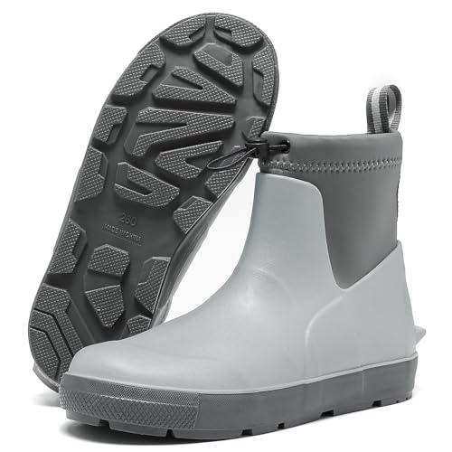 Pelbiuqik Gummistiefel Herren Wasserdicht Halbhoch kurz Reitstiefel Anti-Rutsch Gefüttert Gummischuhe Atmungsaktiv Stiefeletten Grundlegend Mode Regenschuhe mit verschnürbarer Nylonstulpe von Pelbiuqik