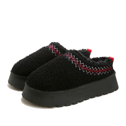 Pelbiuqik Hausschuhe Boots Damen, Winterschuhe mit Lammfell Gefüttert Warme Winterstiefel Flach Stiefeletten, Winter Stiefel Bequem Schneeschuhe Kurzschaft Winterboots Schuhe, Schwarz, EU 37 von Pelbiuqik