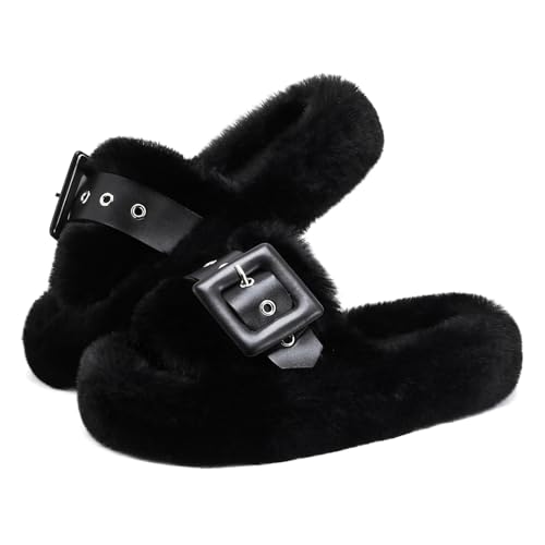 Pelbiuqik Hausschuhe Damen Plüsch Warme, Winter Rutschfeste Bequeme Big Buckle Memory-Foam Pantoletten, Flauschige Slippers Weiche Pantoffeln Winterschuhe Schlappen Damen, Schwarz, EU 41 Pelbiuqik Hausschuhe Damen Plüsch Warme, Winter Rutschfeste Bequeme Big Buckle Memory-Foam Pantoletten, Flauschige Slippers Weiche Pantoffeln Winterschuhe Schlappen Damen, Schwarz, EU 41 von Pelbiuqik