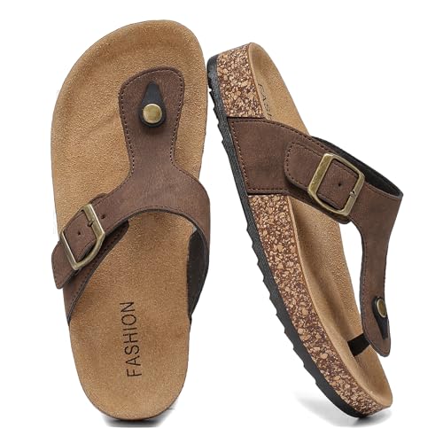 Pelbiuqik Zehentrenner Damen Herren, Pantoletten Hausschuhe mit Kork-Fußbett Schlappen mit Verstellbarer Rieme Sandalen für den Sommer Pelbiuqik Zehentrenner Damen Herren, Pantoletten Hausschuhe mit Kork-Fußbett Schlappen mit Verstellbarer Rieme Sandalen für den Sommer von Pelbiuqik