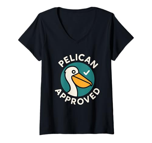 Damen Lustiger Pelikan Meme Big Beak Energy Coastal Bird Quirky Beach T-Shirt mit V-Ausschnitt von Pelican Enthusiast Gift Coastal Pun Bird Meme Gift