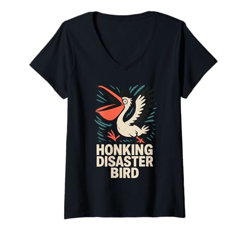 Damen Lustiger Pelikan Meme Big Beak Energy Coastal Bird Quirky Beach T-Shirt mit V-Ausschnitt von Pelican Enthusiast Gift Coastal Pun Bird Meme Gift
