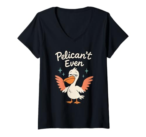 Damen Lustiger Pelikan Meme Big Beak Energy Coastal Bird Quirky Beach T-Shirt mit V-Ausschnitt von Pelican Enthusiast Gift Coastal Pun Bird Meme Gift