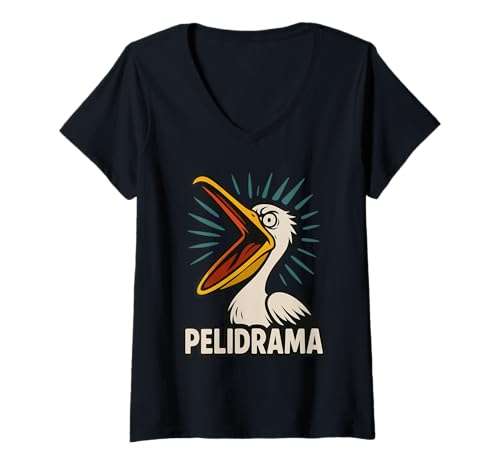 Damen Lustiger Pelikan Meme Big Beak Energy Coastal Bird Quirky Beach T-Shirt mit V-Ausschnitt von Pelican Enthusiast Gift Coastal Pun Bird Meme Gift