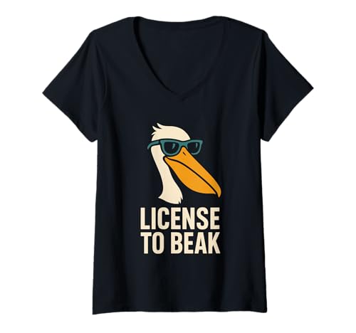 Damen Lustiger Pelikan Meme Big Beak Energy Coastal Bird Quirky Beach T-Shirt mit V-Ausschnitt von Pelican Enthusiast Gift Coastal Pun Bird Meme Gift